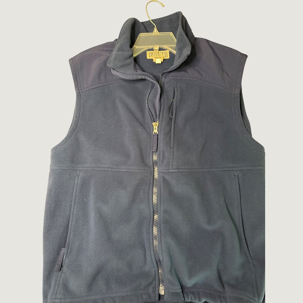 Duluth Trading Co Mens Fleece Vest MED  Navy Blue Full Zip  Pocket Fall Light‎